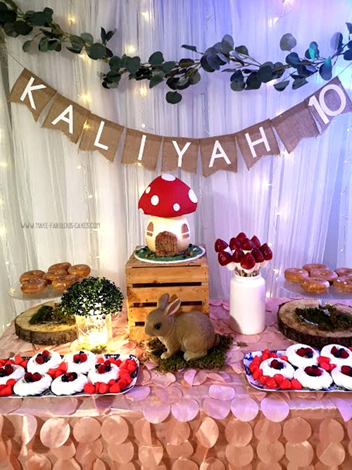 mushroom birthday party dessert table